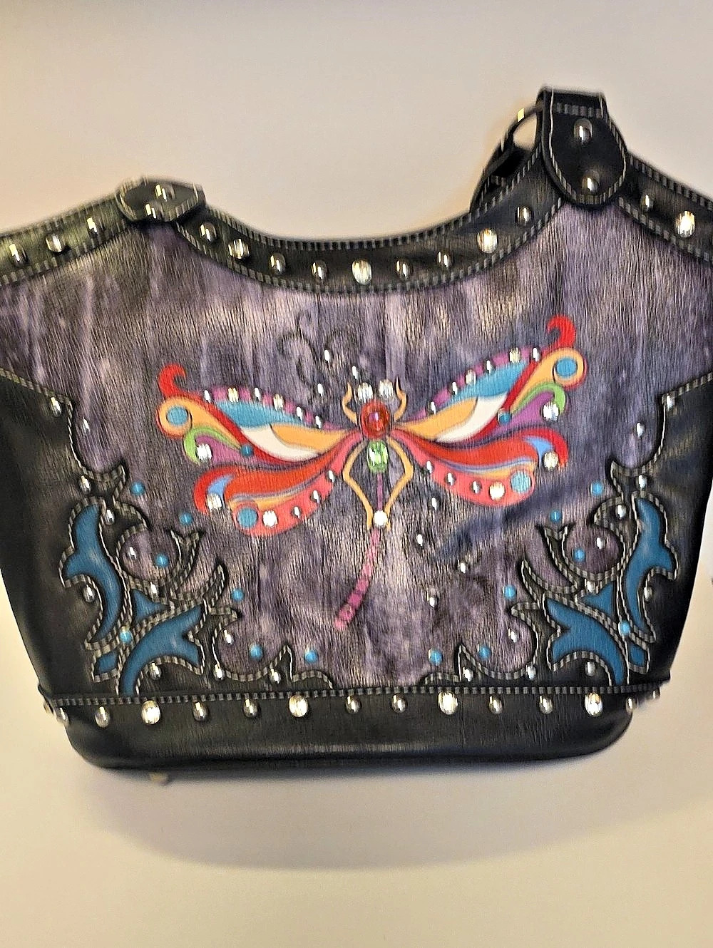 Guess Embellished Shoulder Bag in Black & Purple